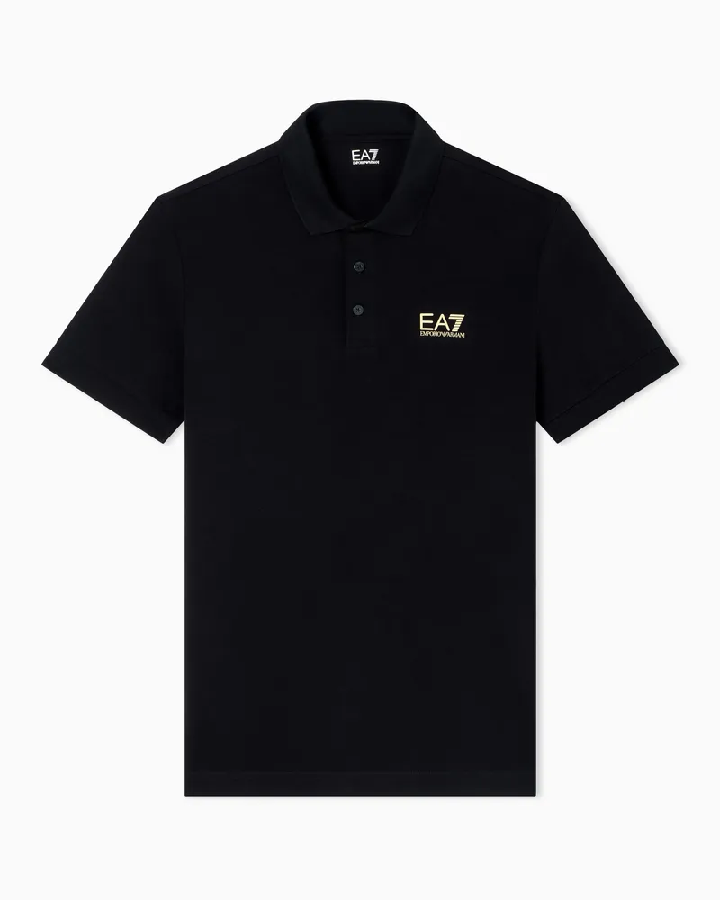 EA7 Baumwollstretch Poloshirt mit Brustlogo Core Identity Schwarz