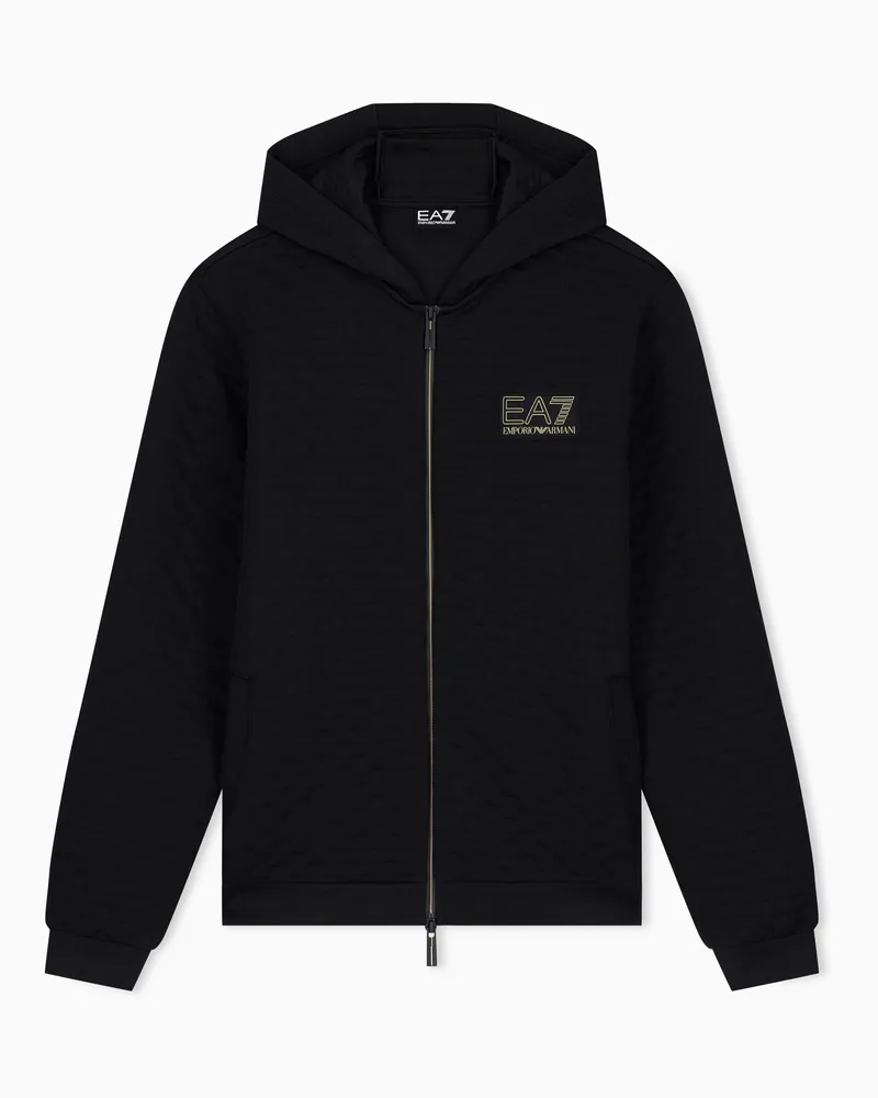 EA7 Kapuzenjacke Premium Label im Regular Fit aus Jersey Schwarz