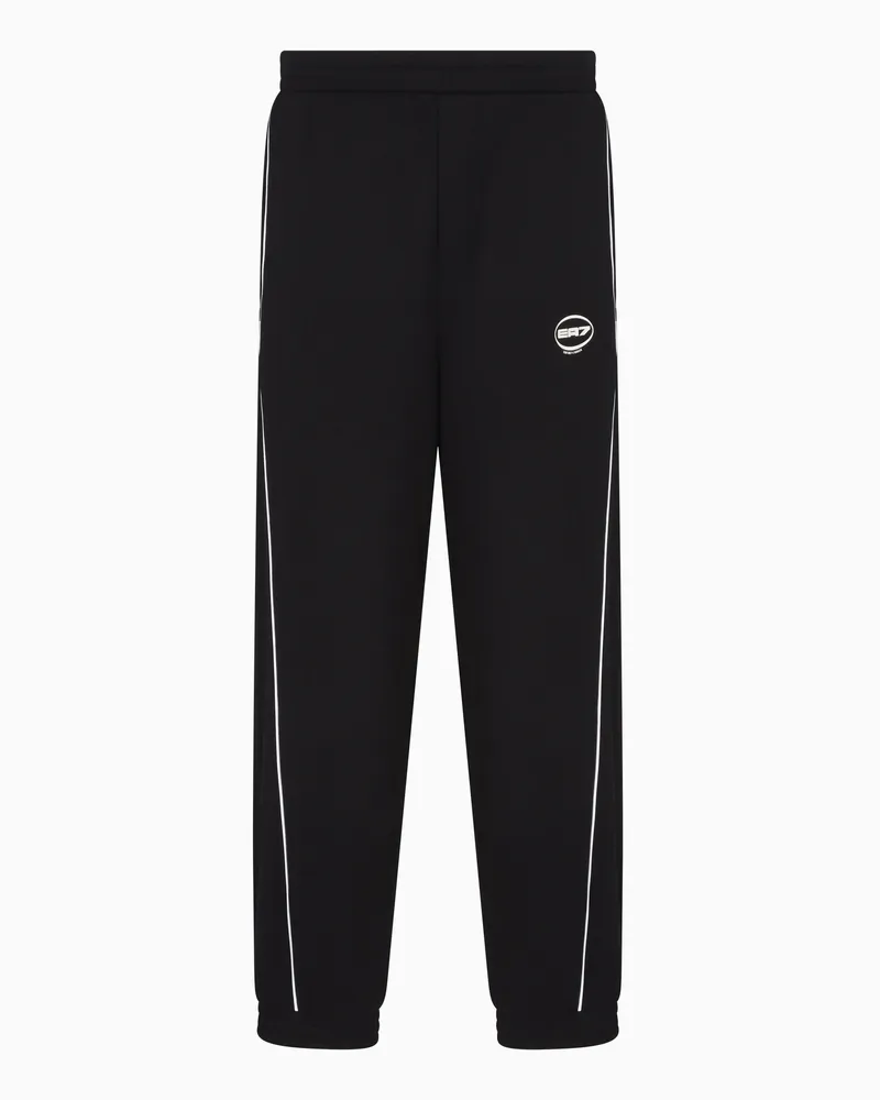 EA7 Logo Series Jogginghose aus elastischem Baumwollmischgewebe Schwarz