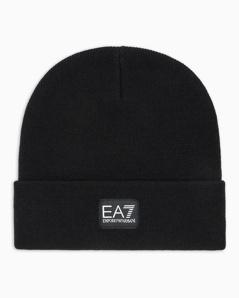 EA7 Beanie Unisex mit normaler Passform aus Strick Schwarz