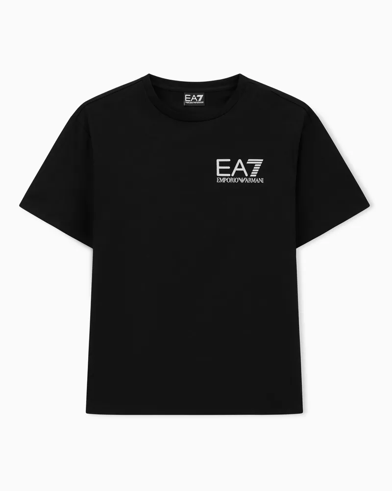EA7 Logo Series T-Shirt mit Rundhalsausschnitt aus Baumwolle Schwarz