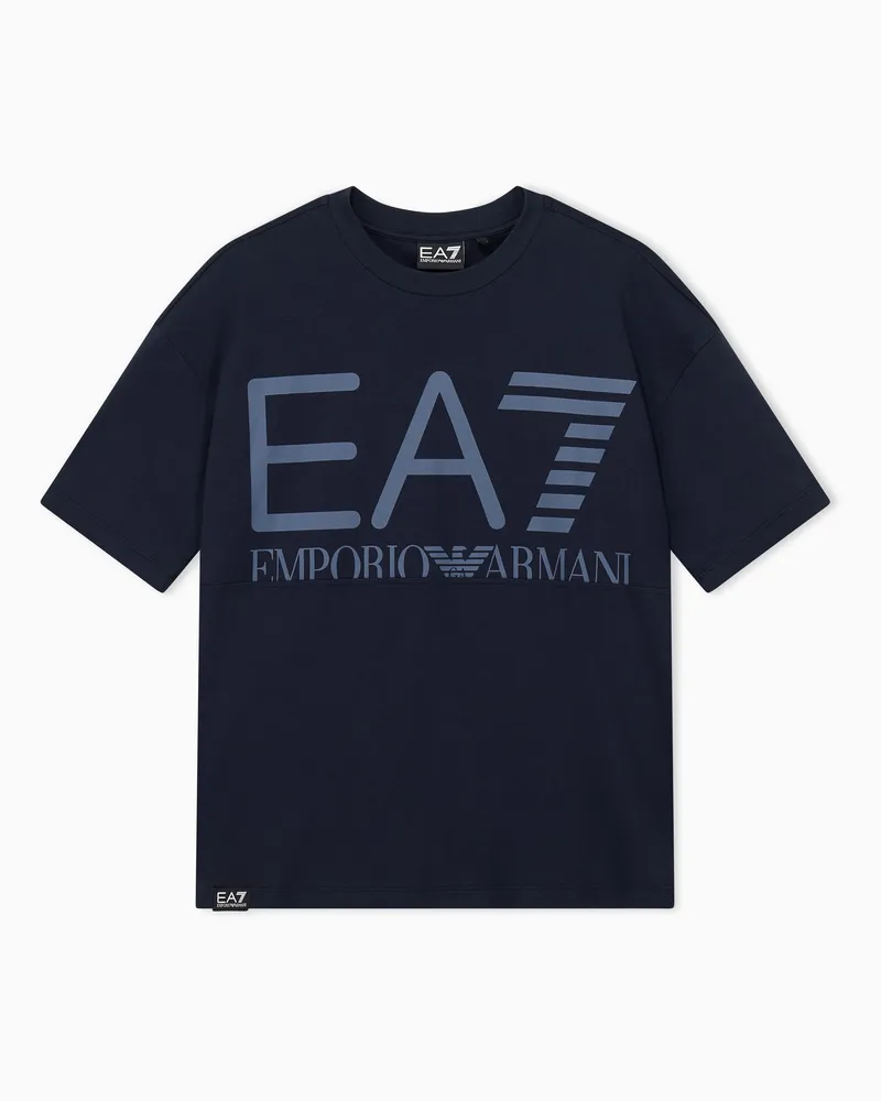 EA7 T-Shirt Logo Serie Jungen aus Baumwolle mit Logodruck Marineblau