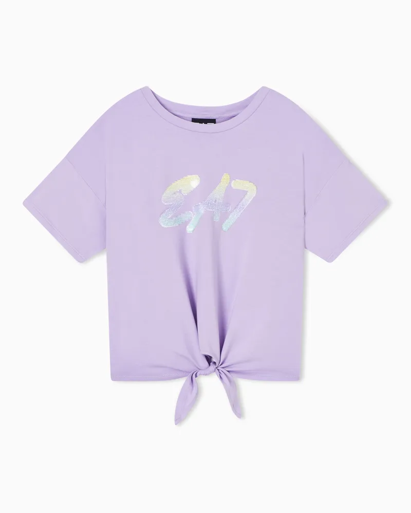 EA7 Logo Series Girl T-Shirt mit Rundhalsausschnitt aus Baumwollstretch Violett