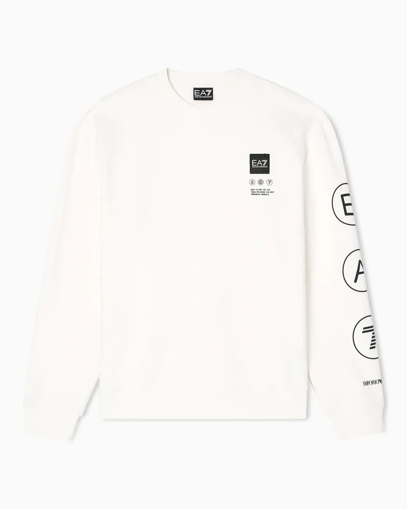 EA7 Logo Series Sweatshirt mit Rundhalsausschnitt aus Baumwoll-French-Terry Weiß