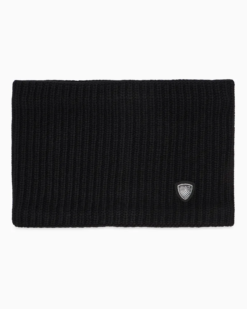 EA7 Collar weicher Rippstrick Schlauchschal mit Schurwolle Schwarz