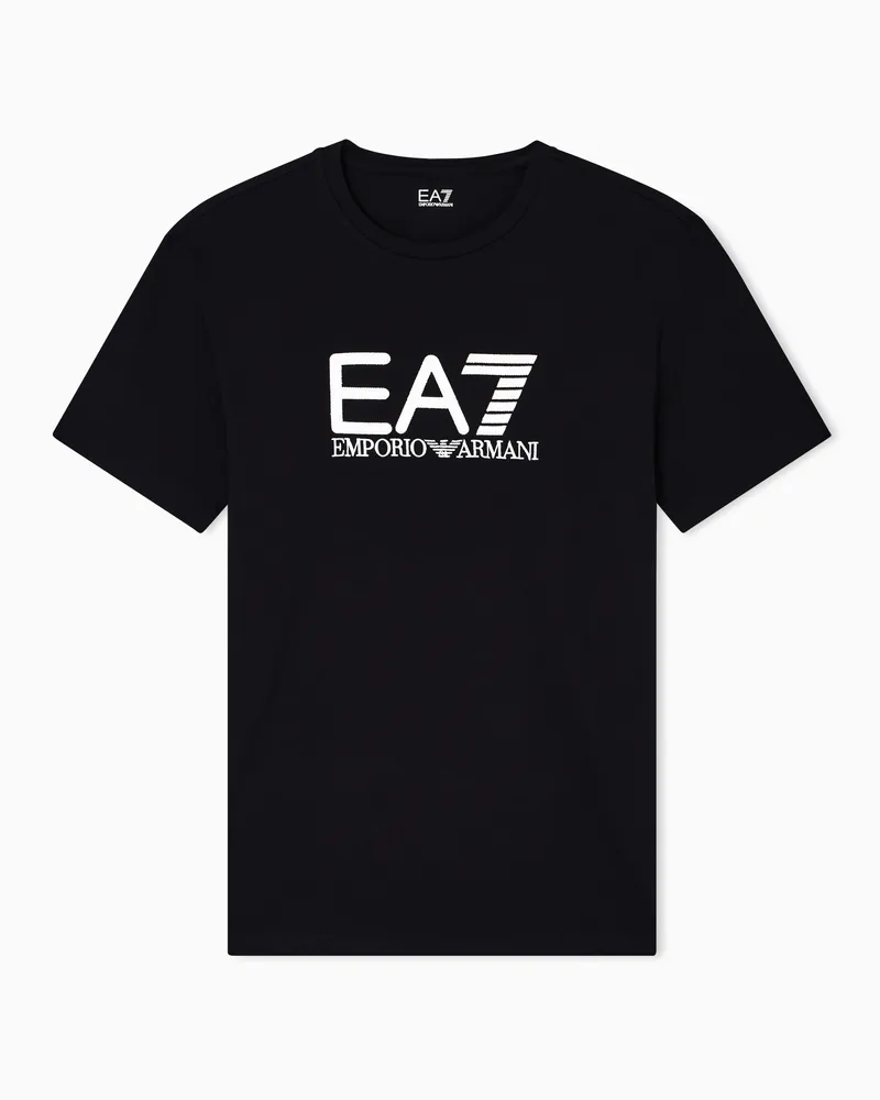 EA7 Visibility Kurzarm-T-Shirt aus Baumwoll-Stretchjersey Schwarz