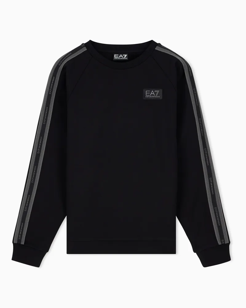 EA7 Baumwollsweatshirt Logo Series Boy mit Schulterstreifen Schwarz