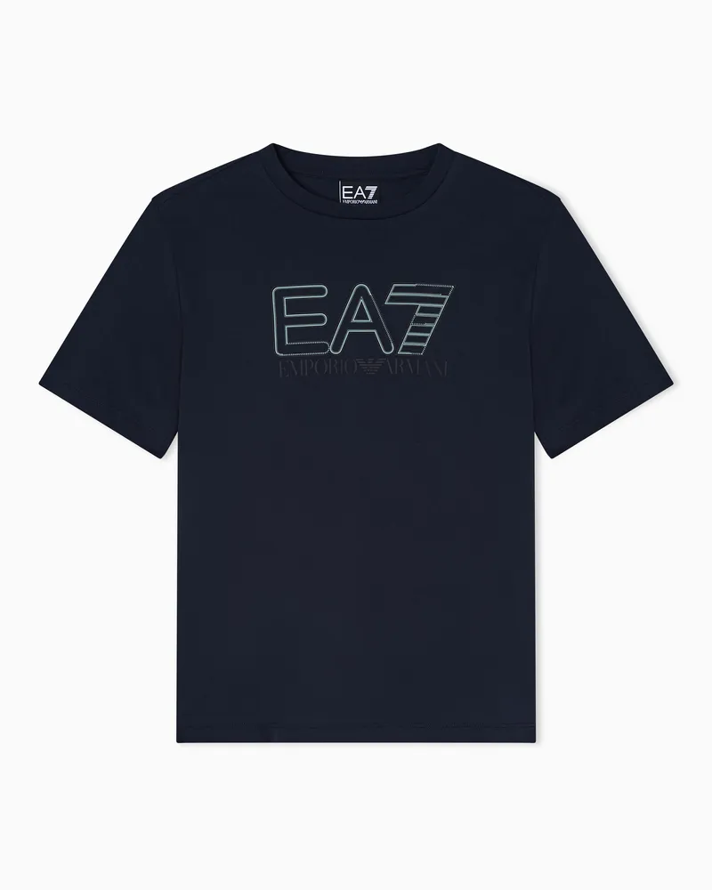 EA7 Visibility T-Shirt aus Baumwolljersey mit Logo Marineblau
