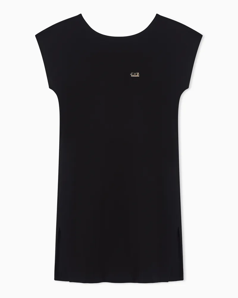 EA7 Kurzes Kleid aus Baumwollstretch-Jersey Schwarz