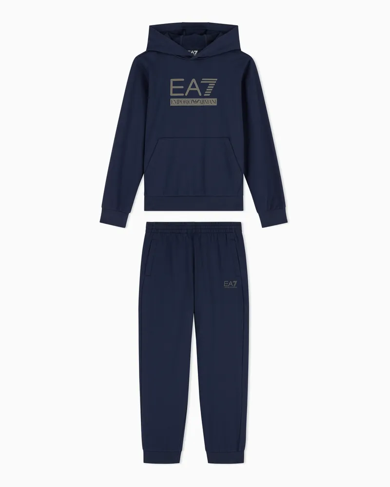 EA7 Trainingsanzug Visibility Boy mit Kapuze aus Baumwolle Marineblau