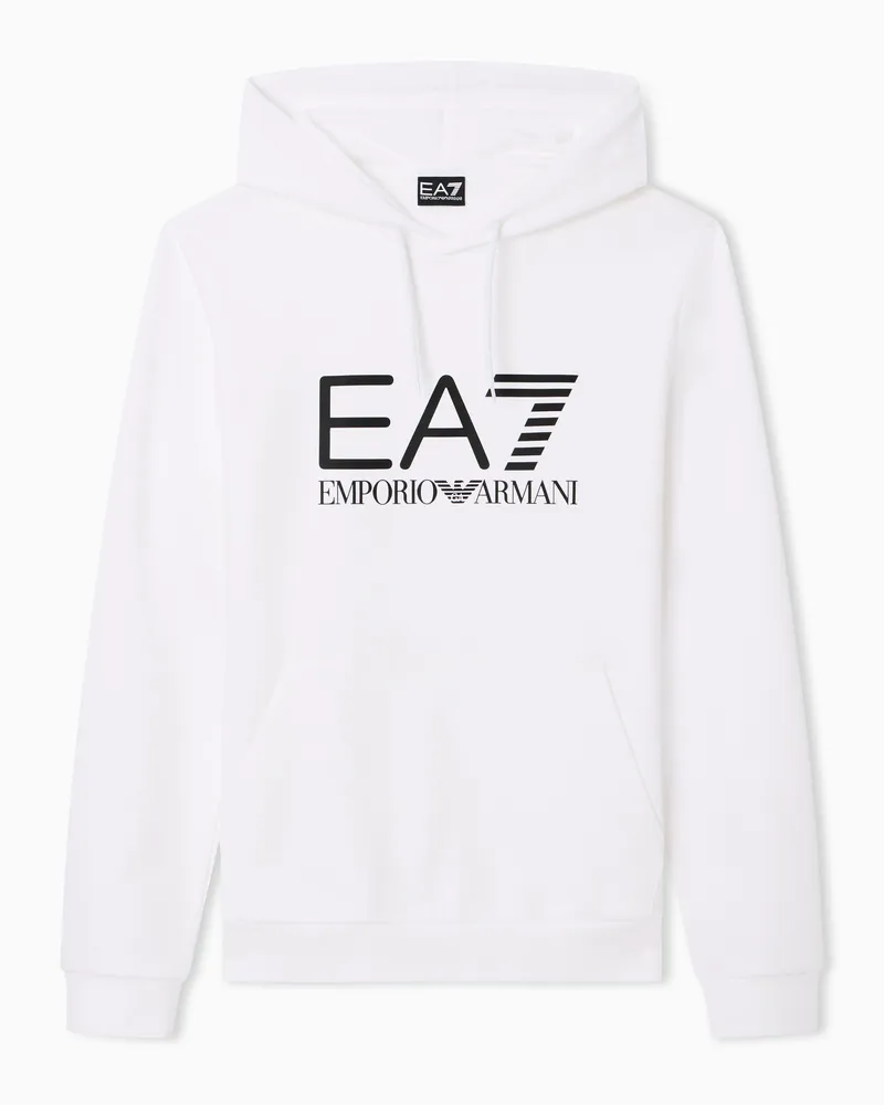 EA7 Hoodie Core Identity aus Baumwolljersey mit großem Logo Weiß