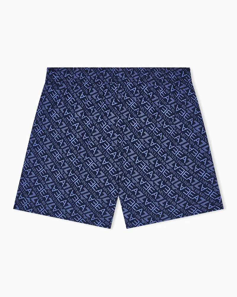 EA7 Graphic Series Boy Bade-Boxershorts mit Monogramm-Print Blau