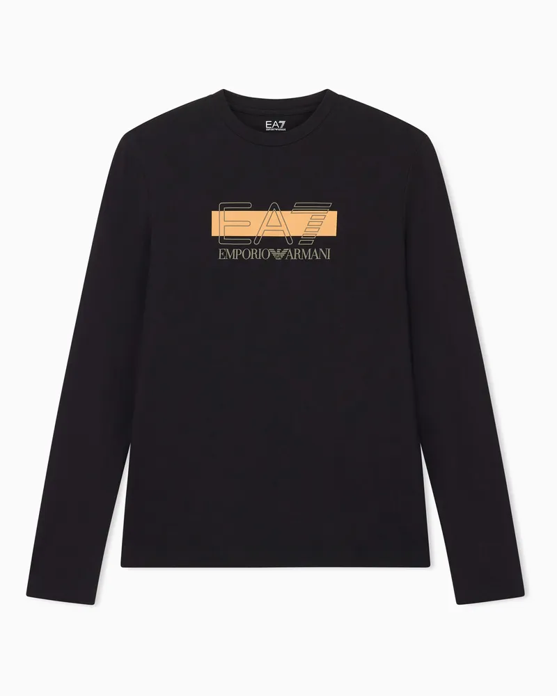 EA7 T-Shirt Visibility aus Baumwolljersey im Slim Fit Schwarz