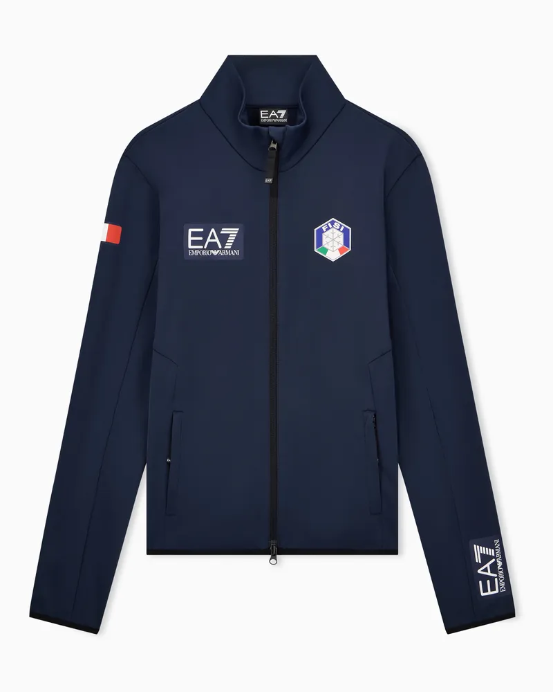 EA7 Sweatjacke der FISI-Kollektion aus Powerstretch Blau