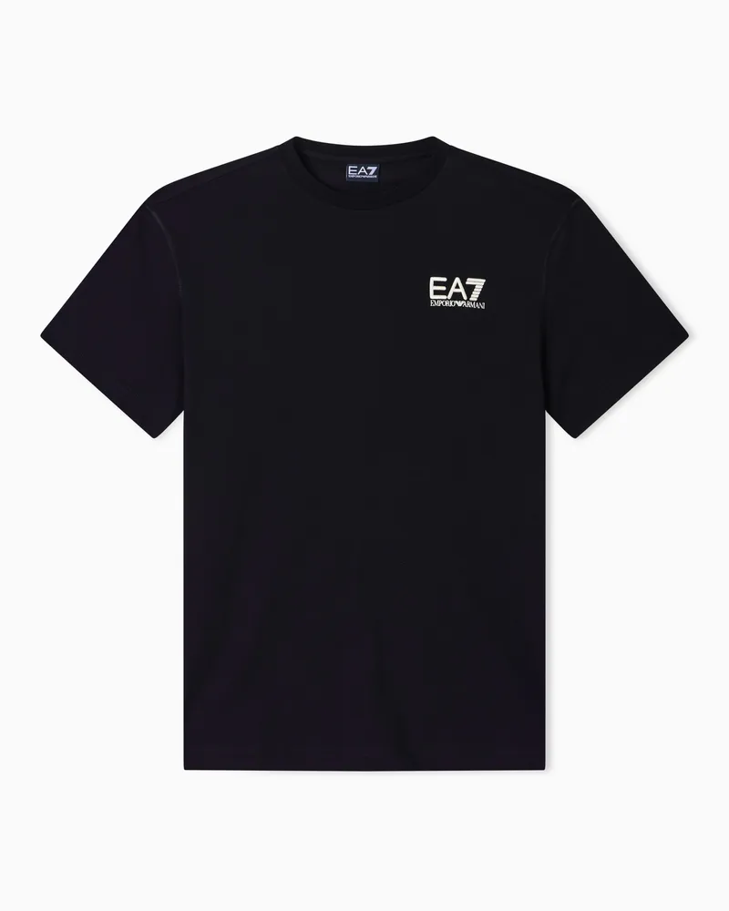EA7 Graphic Series T-Shirt aus Baumwolljersey Schwarz