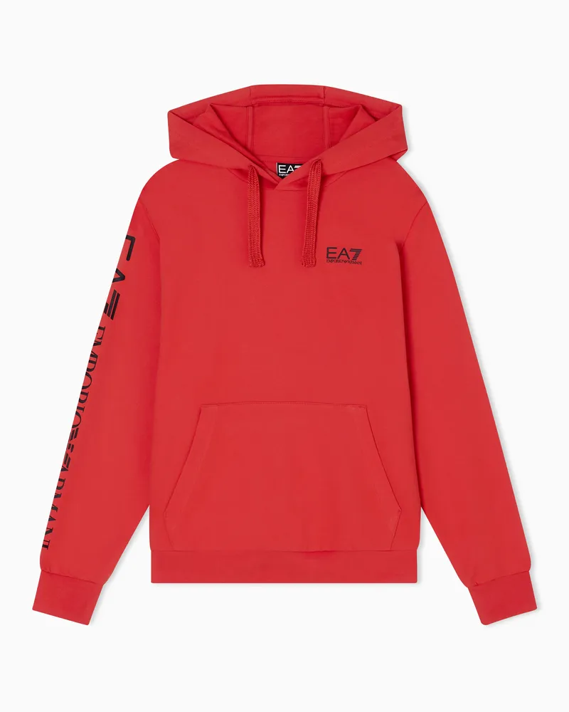 EA7 Logo Series Sweatshirt mit Kapuze und Reißverschluss, gefertigt aus Baumwolle Rot