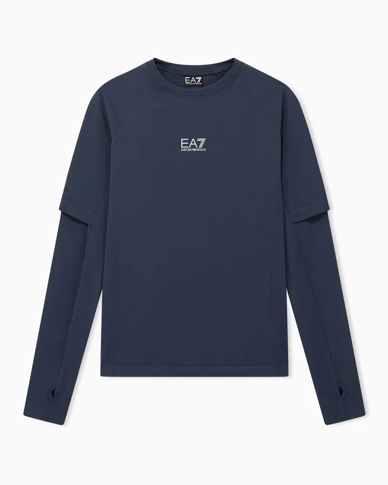 EA7 Langarmshirt Ventus Running aus Jersey mit Daumenlöchern Blau
