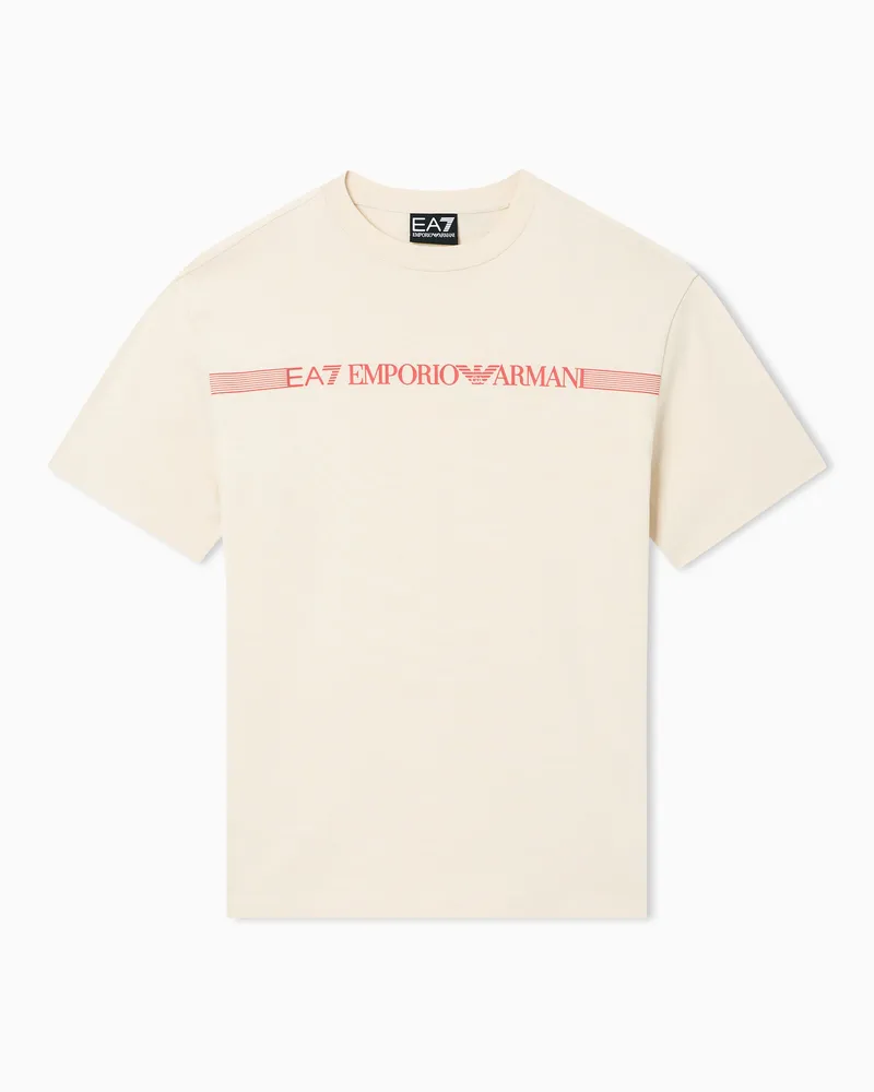 EA7 Logo Series T-Shirt aus Baumwolljersey mit Logo Beige
