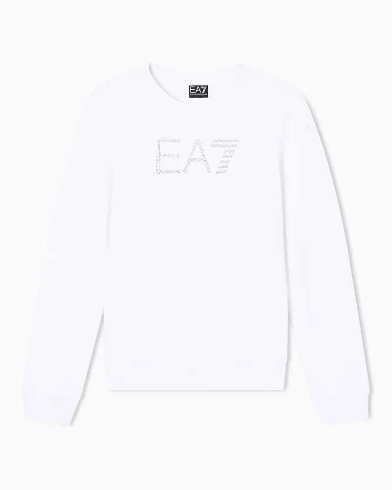 EA7 Logo Series Sweatshirt mit Rundhalsausschnitt aus Baumwolljersey Weiß