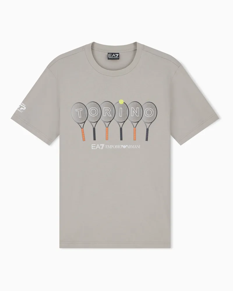 EA7 Baumwoll-T-Shirt mit Rundhalsausschnitt und Torino-Grafik Nitto ATP Finals Grau