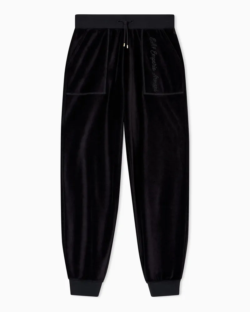 EA7 Athletic Velours Jogginghose aus Stretch-Chenille Schwarz