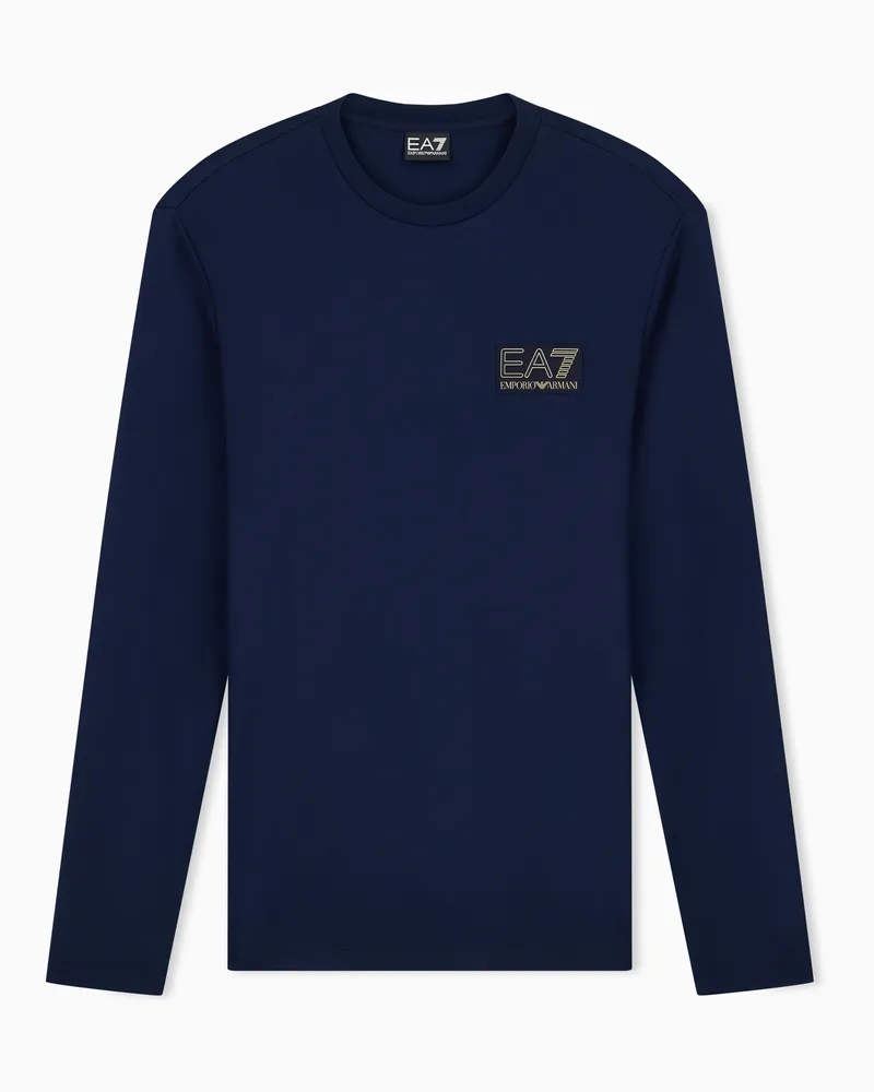 EA7 T-Shirt Premium Label im Regular Fit aus Viskosejersey Marineblau