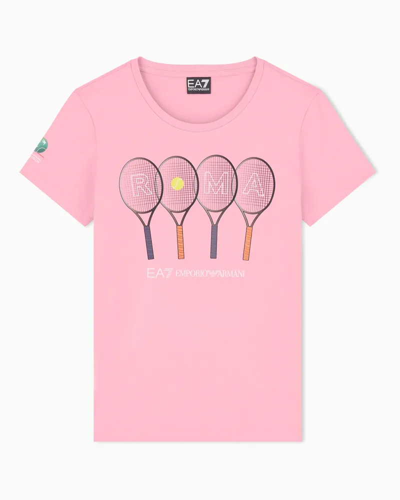 EA7 Internazionali BNL d’Italia T-Shirt mit Print, gefertigt aus Baumwolle mit Rundhalsausschnitt Pink