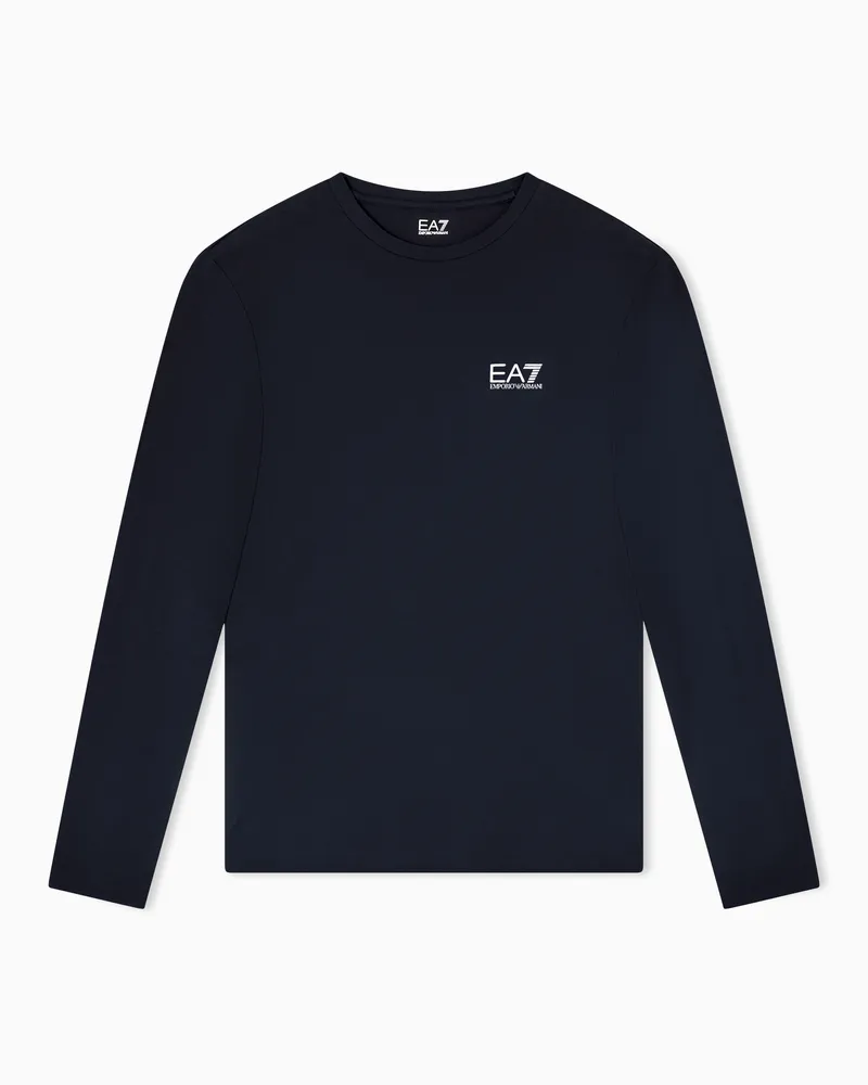 EA7 Core Identity Baumwoll-T-Shirt mit langen Ärmeln Blau