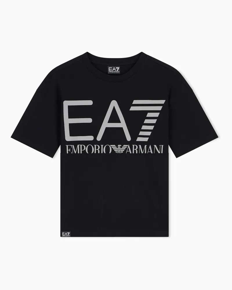 EA7 T-Shirt Logo Serie Jungen aus Baumwolle mit Logodruck Schwarz