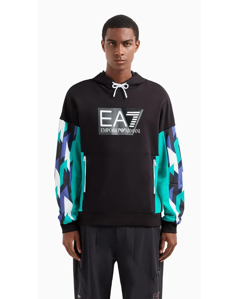 EA7 Graphic Series Sweatshirt mit Kapuze Aus Baumwolle Schwarz