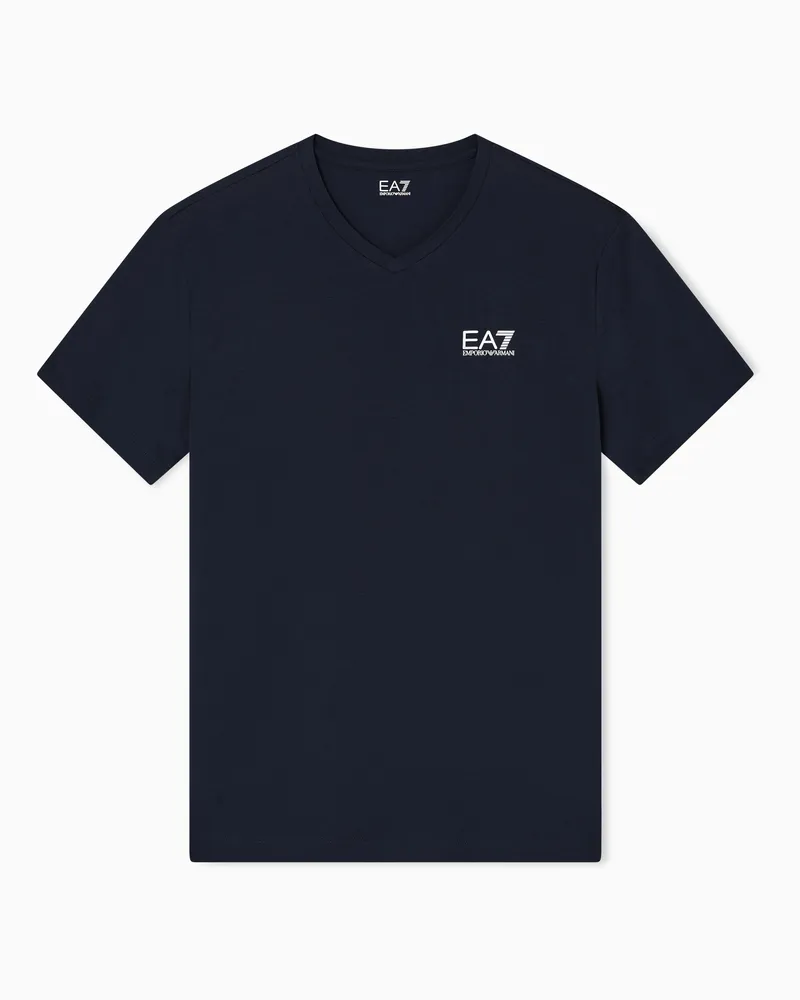 EA7 Core Identity T-Shirt Baumwollstretch-Jersey in Slim Fit Blau