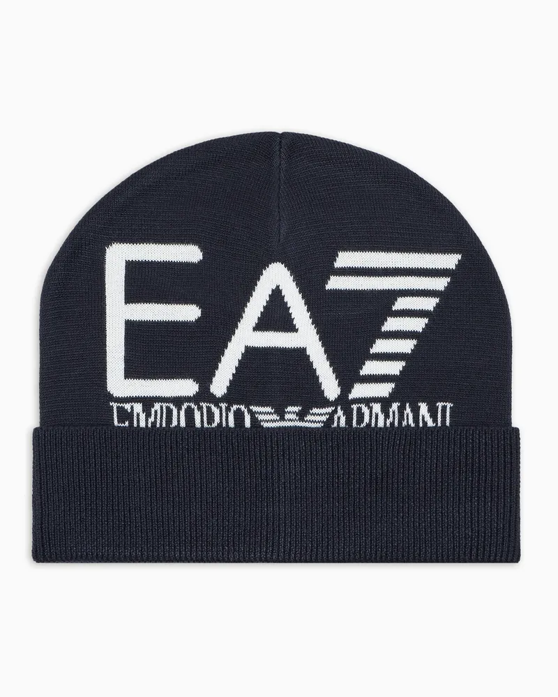 EA7 Visibility Beanie mit großem -Logo Marineblau