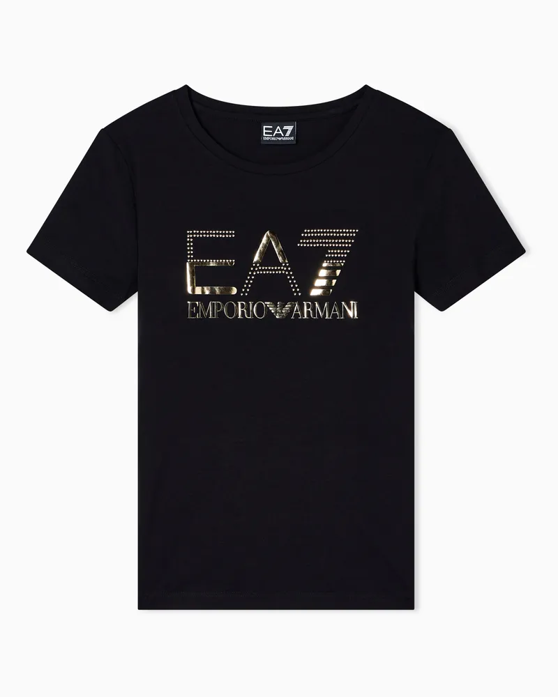 EA7 Logo Series T-Shirt mit Rundhalsausschnitt aus Stretchjersey Schwarz