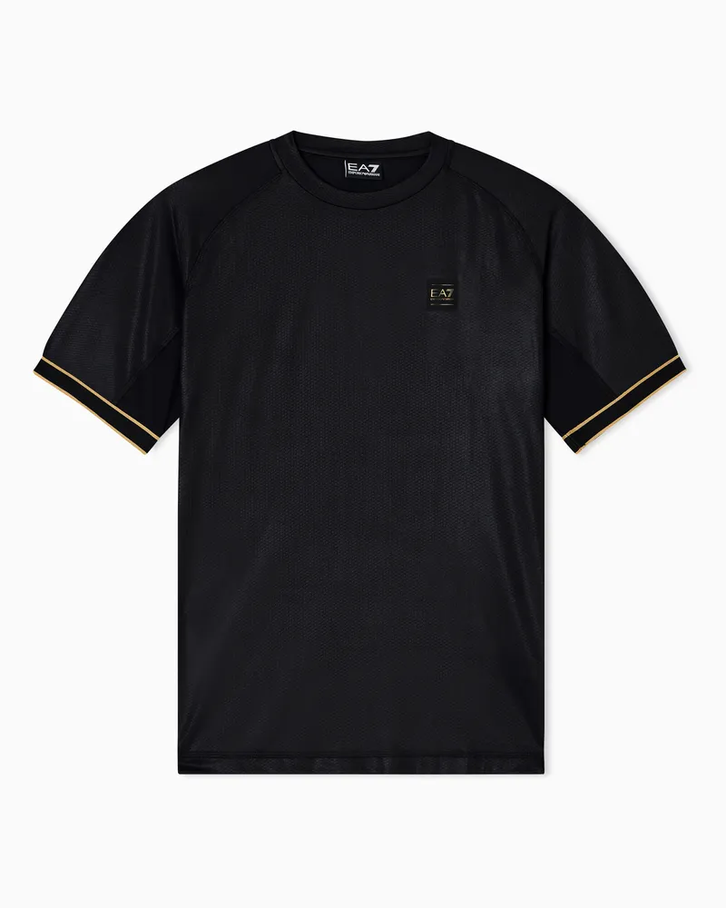 EA7 Soccer T-Shirt aus Jersey in Jacquard-Stoff-Verarbeitung Schwarz