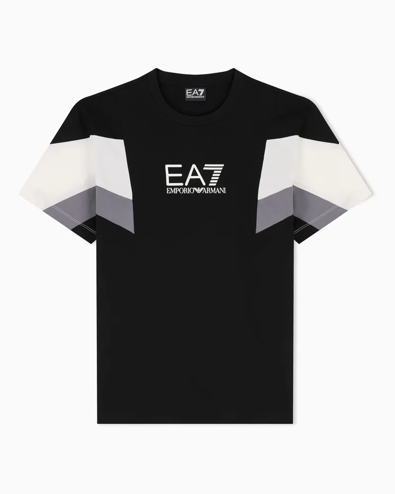 EA7 Summer Block T-Shirt mit Rundhalsausschnitt aus Baumwolljersey Schwarz