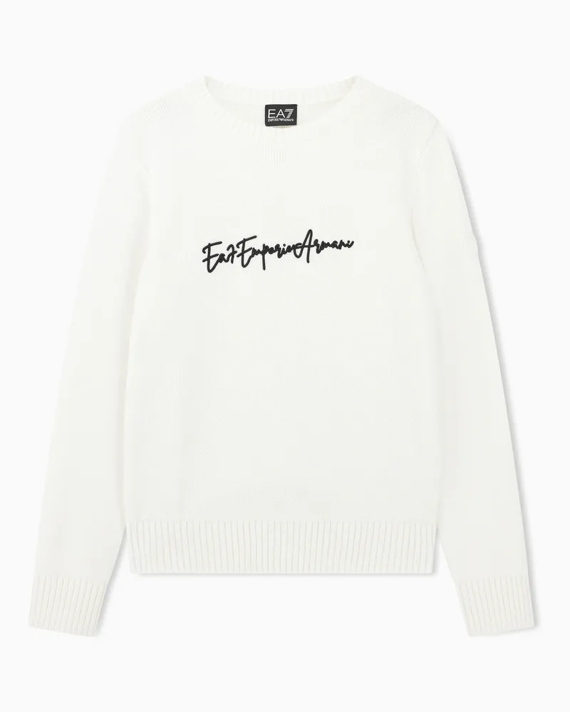 EA7 Pullover Regular Fit mit Schurwolle und Rundhalsausschnitt Weiß
