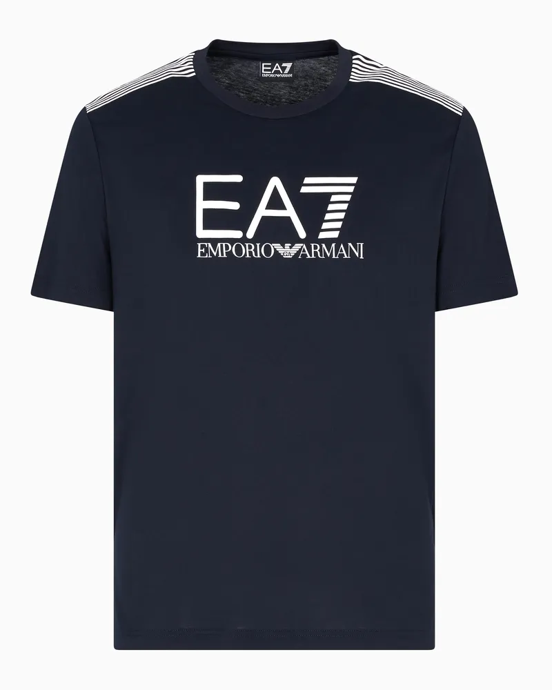 EA7 ASV 7 Lines Jersey-T-Shirt aus einer Baumwoll-Mischung mit Rundhalsausschnitt Marineblau