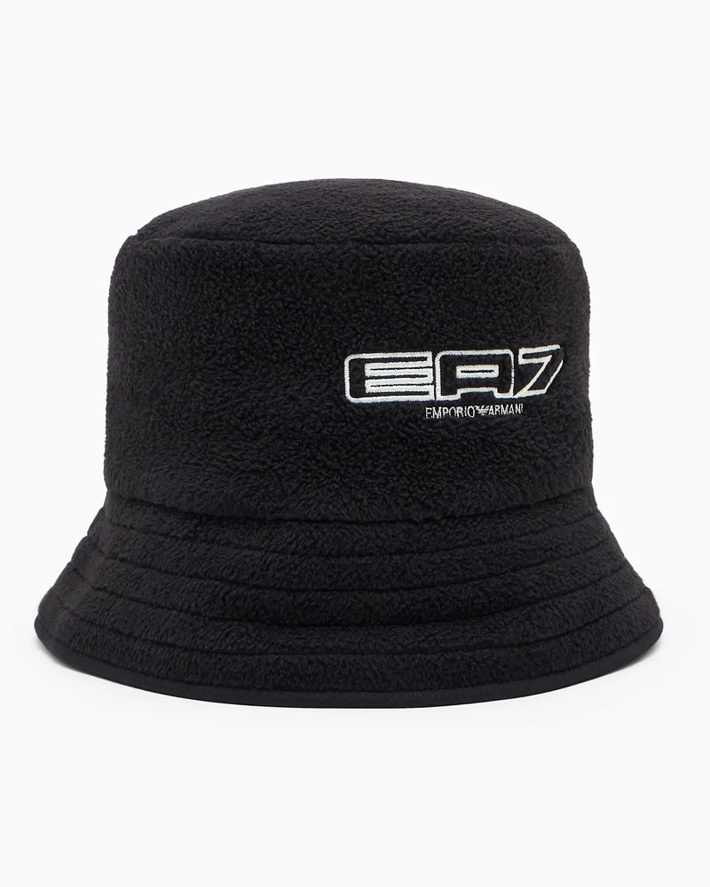 EA7 Fischerhut Logo Series in Teddy-Optik mit regulärer Passform Schwarz