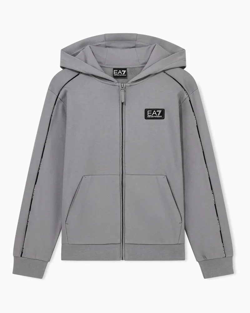 EA7 Logo Series Boy Sweatshirt mit Reißverschluss und Kapuze, gefertigt aus einer Baumwollmischung Grau