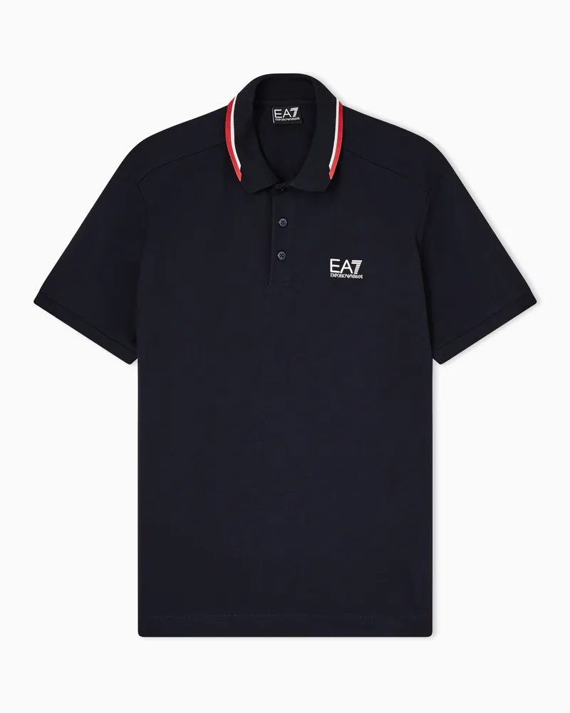 EA7 Summer Block Poloshirt aus Baumwollstretch Marineblau