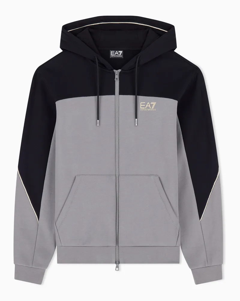 EA7 Kapuzenjacke Regularer Schnitt aus Baumwolle mit Rippdetails Grau