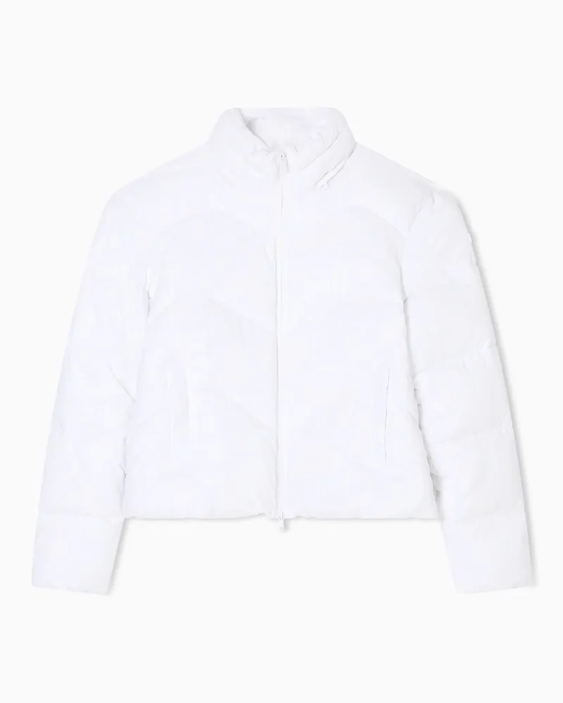 EA7 Wattierte Nylon-Jacke mit Allover-Monogramm-Print Weiß