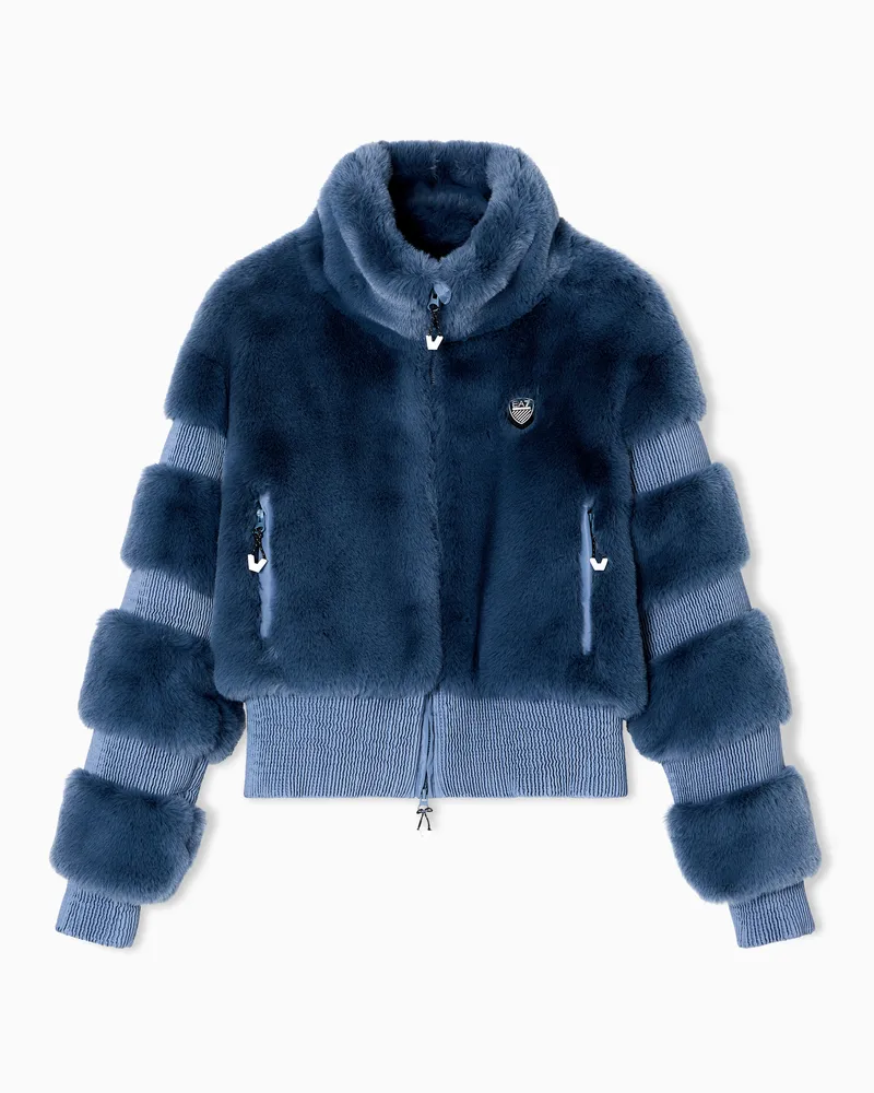 EA7 Skianorak aus Stoff mit Pelzeffekt Hellblau