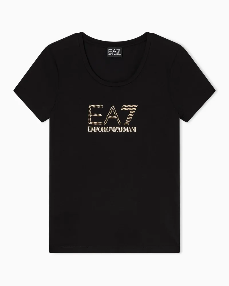 EA7 Evolution T-Shirt mit Maxi-Logo, gefertigt aus einer elastischen Mischung aus Baumwolle und Modal Schwarz
