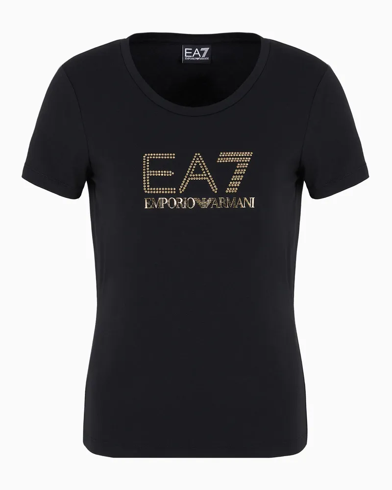EA7 Evolution T-Shirt mit Maxi-Logo, gefertigt aus einer elastischen Mischung aus Baumwolle und Modal Schwarz