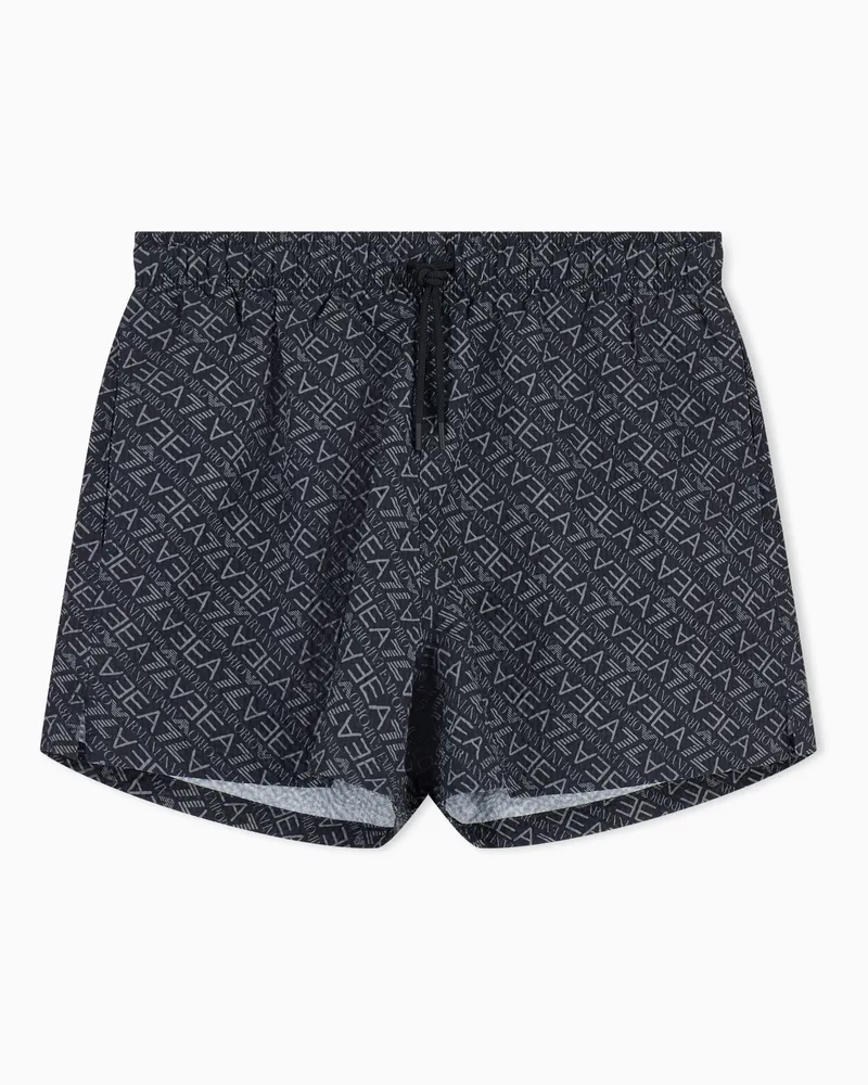 EA7 Graphic Series Bade-Boxershorts mit Monogramm-Print Schwarz