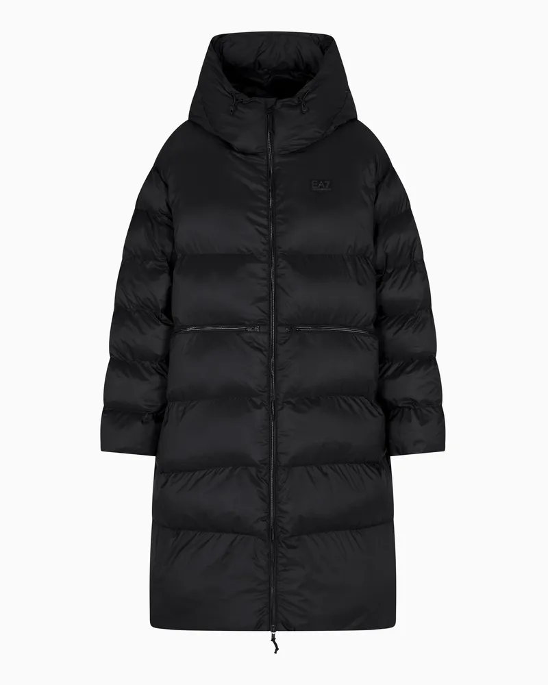 EA7 Wattierter Parka mit Kapuze, gefertigt aus Funktionsgewebe Schwarz