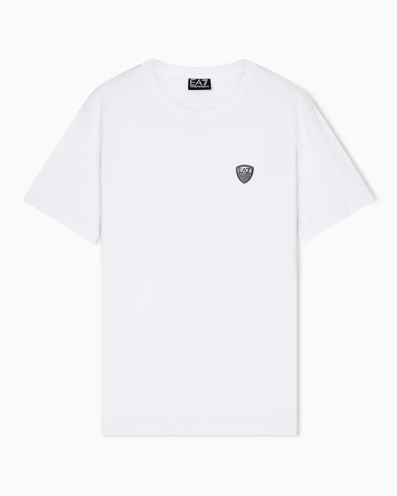EA7 Premium Shield T-Shirt mit Rundhalsausschnitt aus einer elastischen Viskose-Mischung Weiß