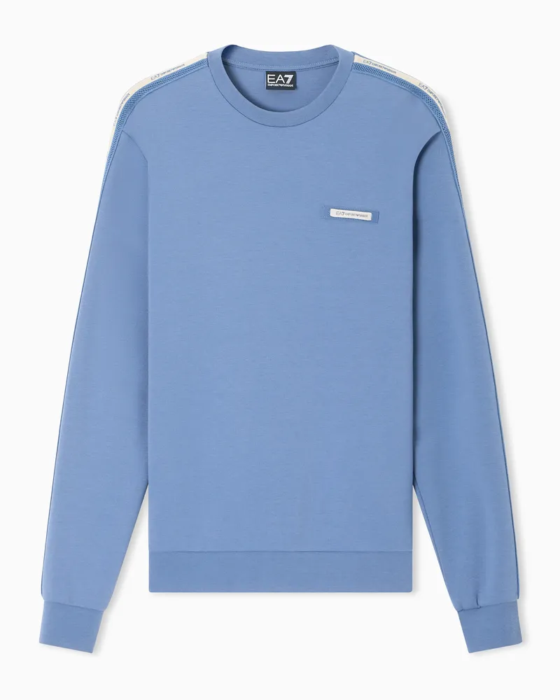 EA7 Logo Series Interlock-Sweatshirt aus Baumwollmischgewebe Hellblau