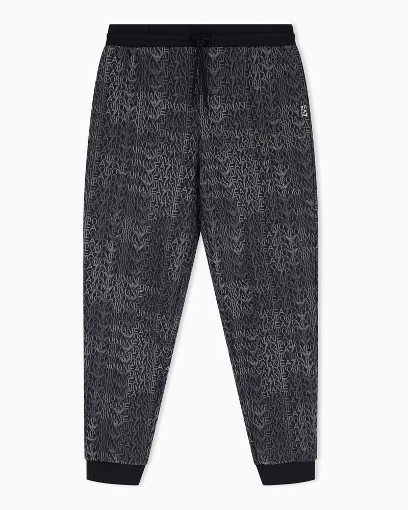 EA7 Jogginghose Logo Series mit Allover-Muster und Kordelzug Schwarz